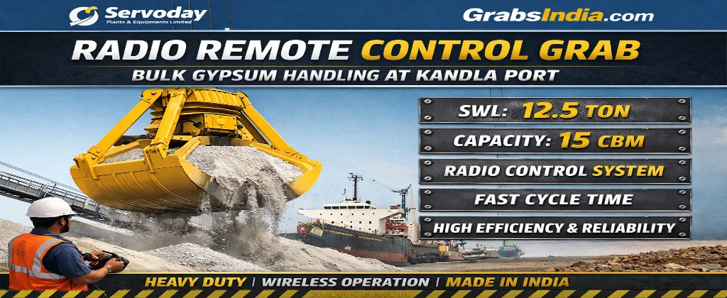 Radio Remote Control Grab | Bulk Gypsum Handling at Kandla Port | Servoday GrabsIndia